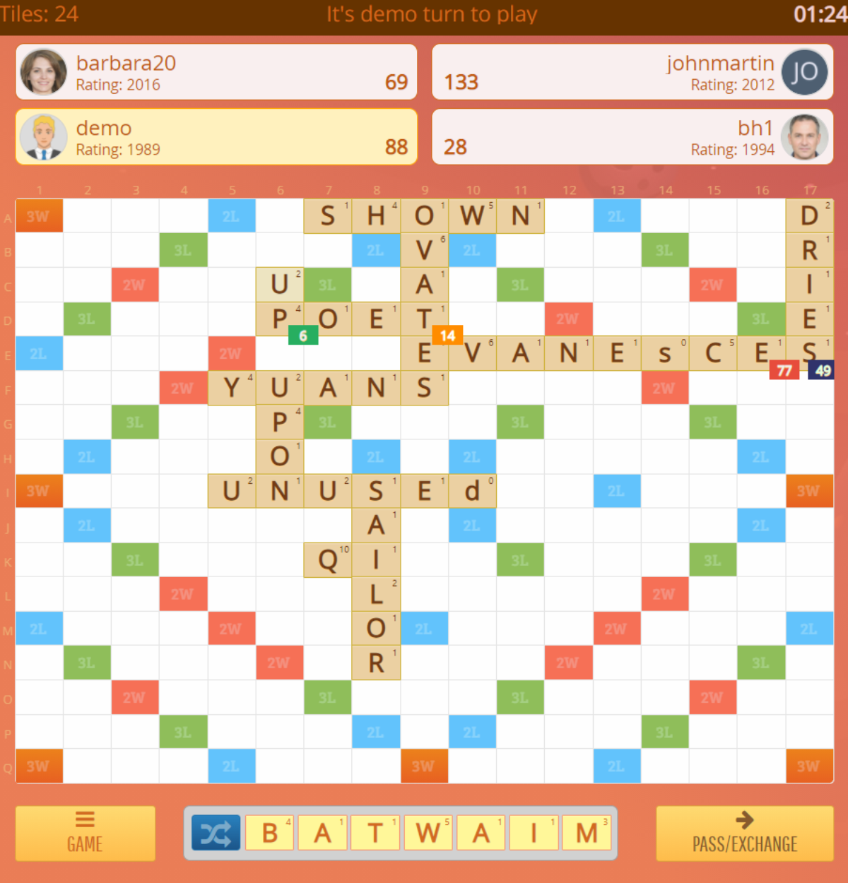 Free online multiplayer word game - Rackword